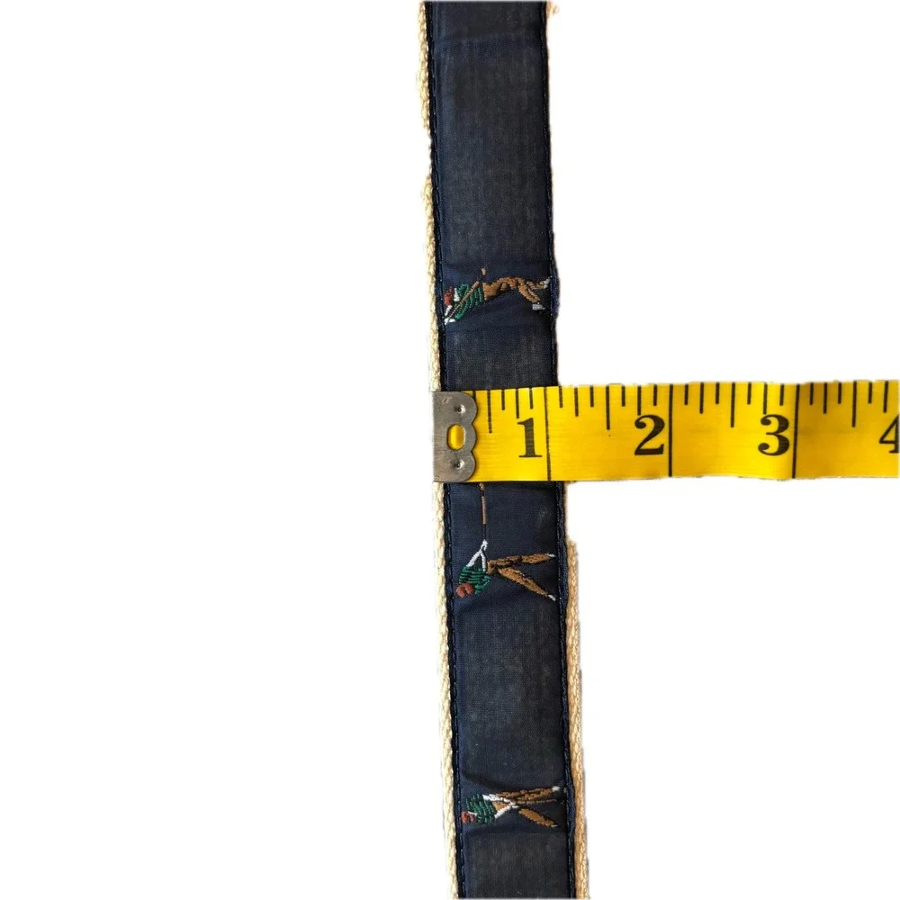 Vintage Embroidered Golfer Surcingle Belt Navy Cream Canvas Leather Size 40